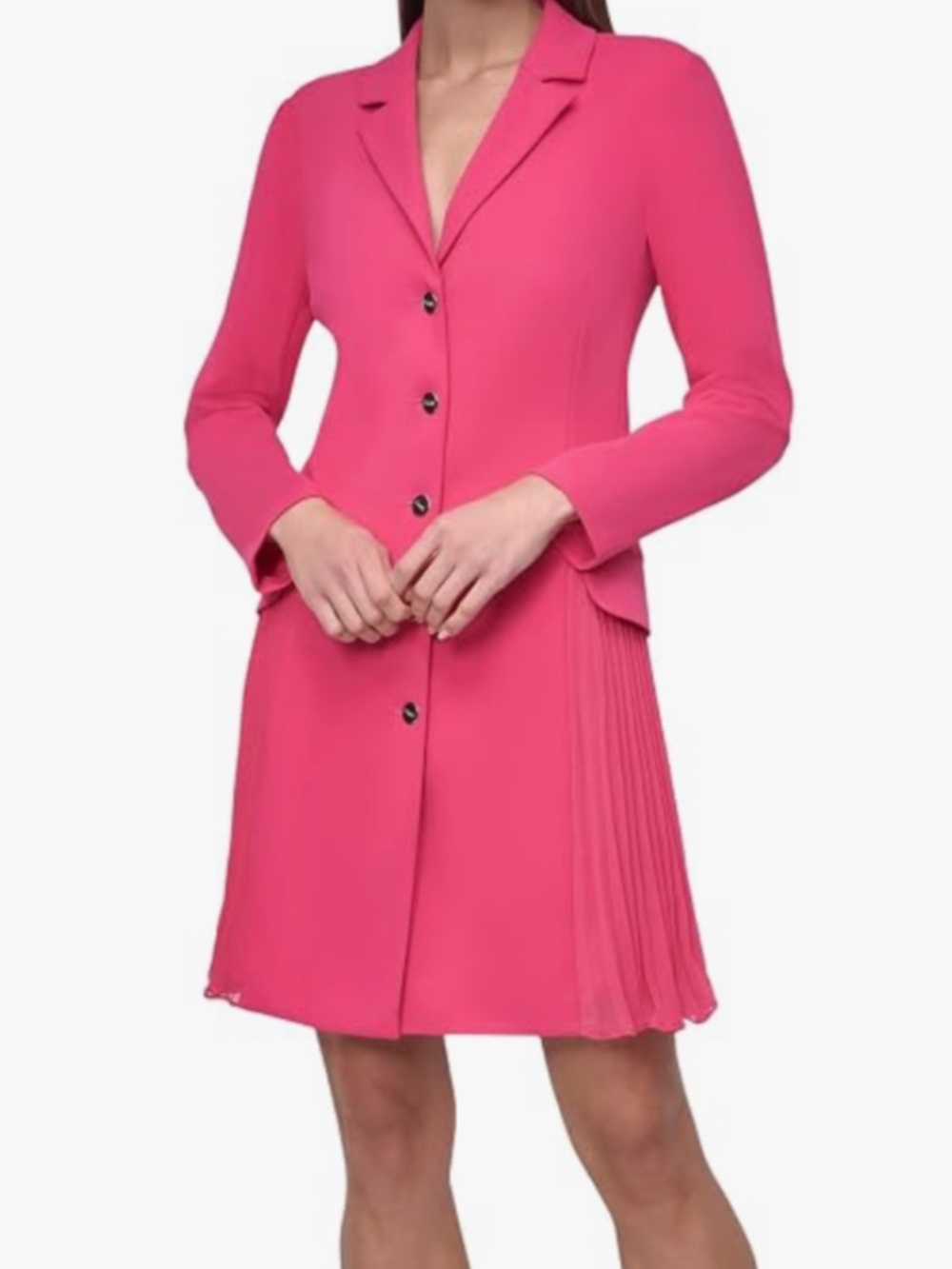 DKNY Pink Crepe Notch Collar Button Down Dress